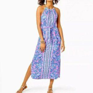 Lilly Pulitzer Bingham Midi Dress Soleil Pink Palm Parade Engineered